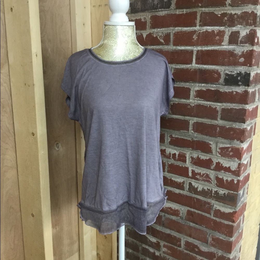 NWT Dantelle Grayish Lavender Short Sleeve Top w/ Pretty Sheer Hem